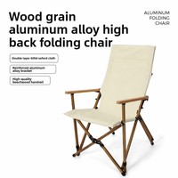 Chaise de camping pliante à dossier haut en alliage d'aluminium avec accoudoirs en bois, siège portable pliable pour la randonnée