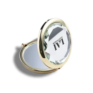 Private Label Glass Diamond Cute Unique Crystal Gold Golden Cosmetic Pocket Compact Mirrors