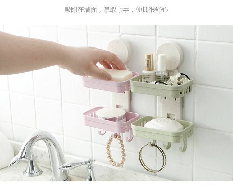 Punch-free double soap dish eco friendly household plastic bathroom soap holder  with drain bathroom soap dish