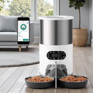Comedero Automático Ligero de 4.5L con Doble Recipiente, Bandejas de Acero Inoxidable y Plástico, Control por WiFi a través de Aplicación, para Perros, Gatos y Mascotas Pequeñas - Product Image 1