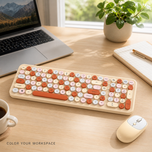 Ensemble <span class=keywords><strong>clavier</strong></span> <span class=keywords><strong>et</strong></span> <span class=keywords><strong>souris</strong></span> <span class=keywords><strong>sans</strong></span> <span class=keywords><strong>fil</strong></span> 2,4 G, touches rondes colorées, taille standard, 105 touches, piles AA, pour bureau - Product Image 3
