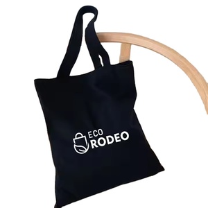 Sac fourre-tout en toile noire écologique avec longue anse, motif logo sérigraphié, taille moyenne, pour publicité, promotion, cadeau, exposition - Product Image 1