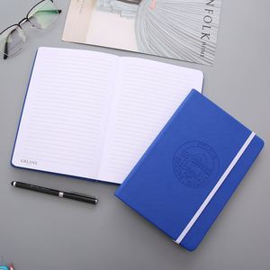 Carnet à couverture rigide en cuir PU bleu foncé personnalisé avec logo en relief, 100 feuilles, impression UV et bande élastique - Cadeau promotionnel - Product Image 2