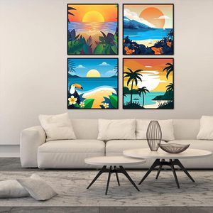 Paquete de 4 pintura por números <span class=keywords><strong>para</strong></span> adultos principiantes DIY pintura acrílica por números Kit <span class=keywords><strong>con</strong></span> lienzo enmarcado paisaje playa pared arte hogar - Product Image 6