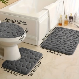 Ensemble de trois pièces pour toilettes Cangming, tapis en polaire corail 40x60cm, tapis de douche absorbant, style moderne et simple - Product Image 4