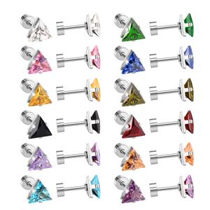Pendientes de Moda de Acero Inoxidable con Tornillo, Cristal Triangular y Obsidiana, Venta al por Mayor - Product Image 5