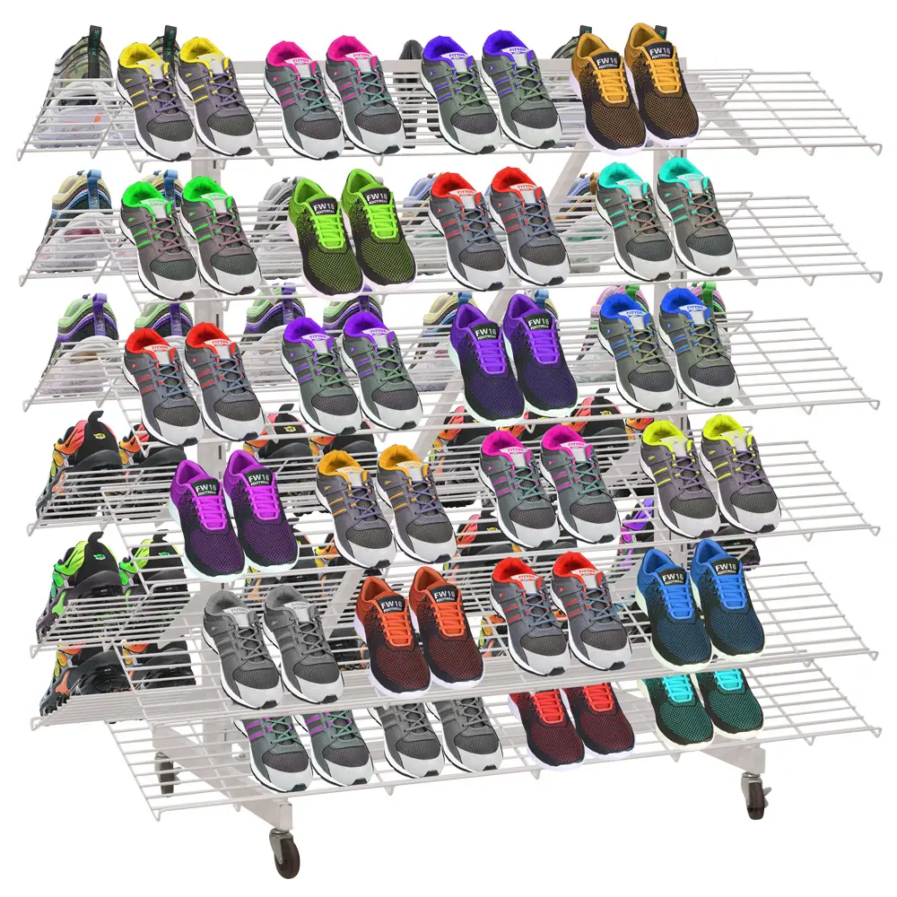 Double Sided Shoe Store Display Racks with 12 Shelves for Sneakers, Slippers, Sandals