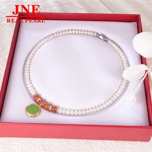Cadeau pour la fête des mères, perle d'eau douce naturelle avec incrustation d'argent, pendentif en jade naturel de Hotan, lumière intense, légèrement imparfait, 7-8 - Product Image 2