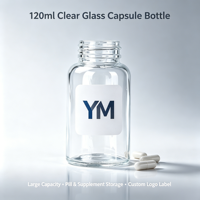 Flacon en verre transparent de 120 ml, vide, pour pilules et capsules, avec bouchon à vis en aluminium, conteneur de stockage pharmaceutique pour compléments alimentaires