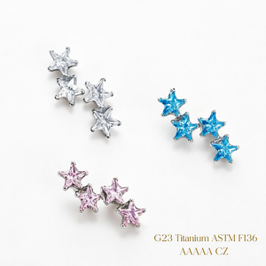 Clous d'oreilles minimalistes en titane avec zircon étoile filante, 4 pièces, à filetage externe, bijoux de corps, piercings - Product Image 3