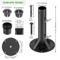 Base de parasol carrée robuste JH-Mech, revêtement noir mat anti-corrosion, structure en acier renforcé, base de parasol de plage