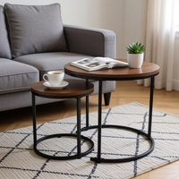 Offre Spéciale : Tables Basses Gigognes 2 Pièces, Style Rustique Moderne, Plateau en Bois, Structure Métallique Robuste, Meubles de Salon Écologiques et Durables