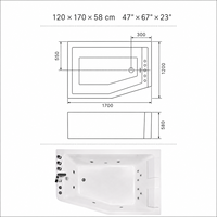 Bak Mandi Pijat Whirlpool Modern 47x67 inci untuk Pasangan dengan Rok Asimetris dan Sandaran Kepala Terangkat