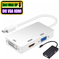 Câble adaptateur convertisseur 3 en 1 Thunderbolt Mini DisplayPort vers DVI VGA HDMI 4K 1080P pour iMac Mac Pro Air Book
