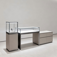 Vitrine de présentation de bijoux en verre avec tiroirs, finition gris mat, acier inoxydable, éclairage LED, écologique, pour montres, boutique de détail