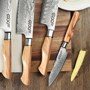 Ensemble de 5 couteaux de cuisine japonais, acier Damas 67 couches, ensemble de couteaux de chef, bois d'olivier, couteaux à sushi, <span class=keywords><strong>kiritsuke</strong></span>, couteaux à éplucher avec épingle en mosaïque - Product Image 2