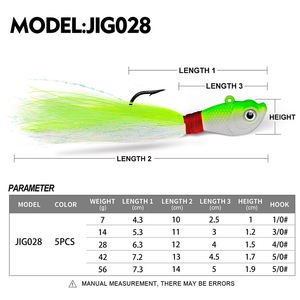 Commercio all'ingrosso 7g 14g 28g 42g 56g 5 colori <span class=keywords><strong>artificiale</strong></span> Jig Head Sea Fishing Wobbler Bait <span class=keywords><strong>con</strong></span> gancio a coda di Bucktail Lead Lure - Product Image 6