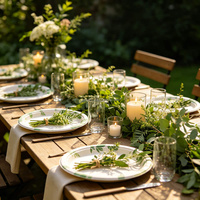 Assiettes en papier à motif végétal, vaisselle jetable pour mariages et événements en plein air