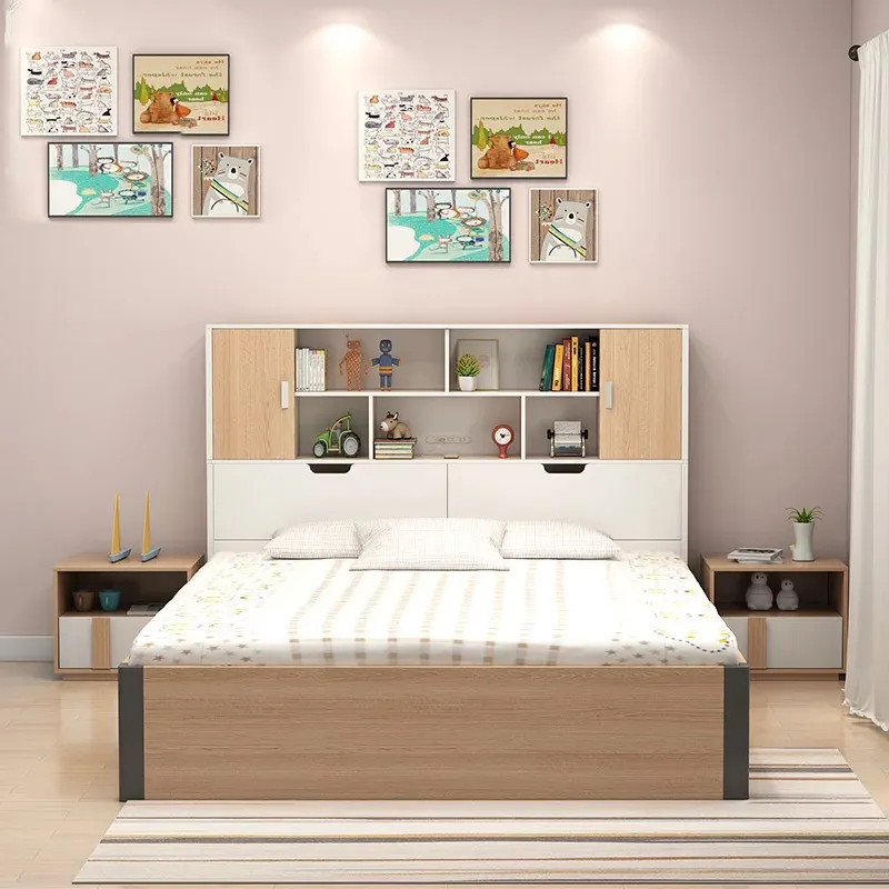 Neuankömmling Hotel Schlafzimmer möbel Holz Melamin MDF Lagerung 2 Nachttisch Schubladen Doppelbett