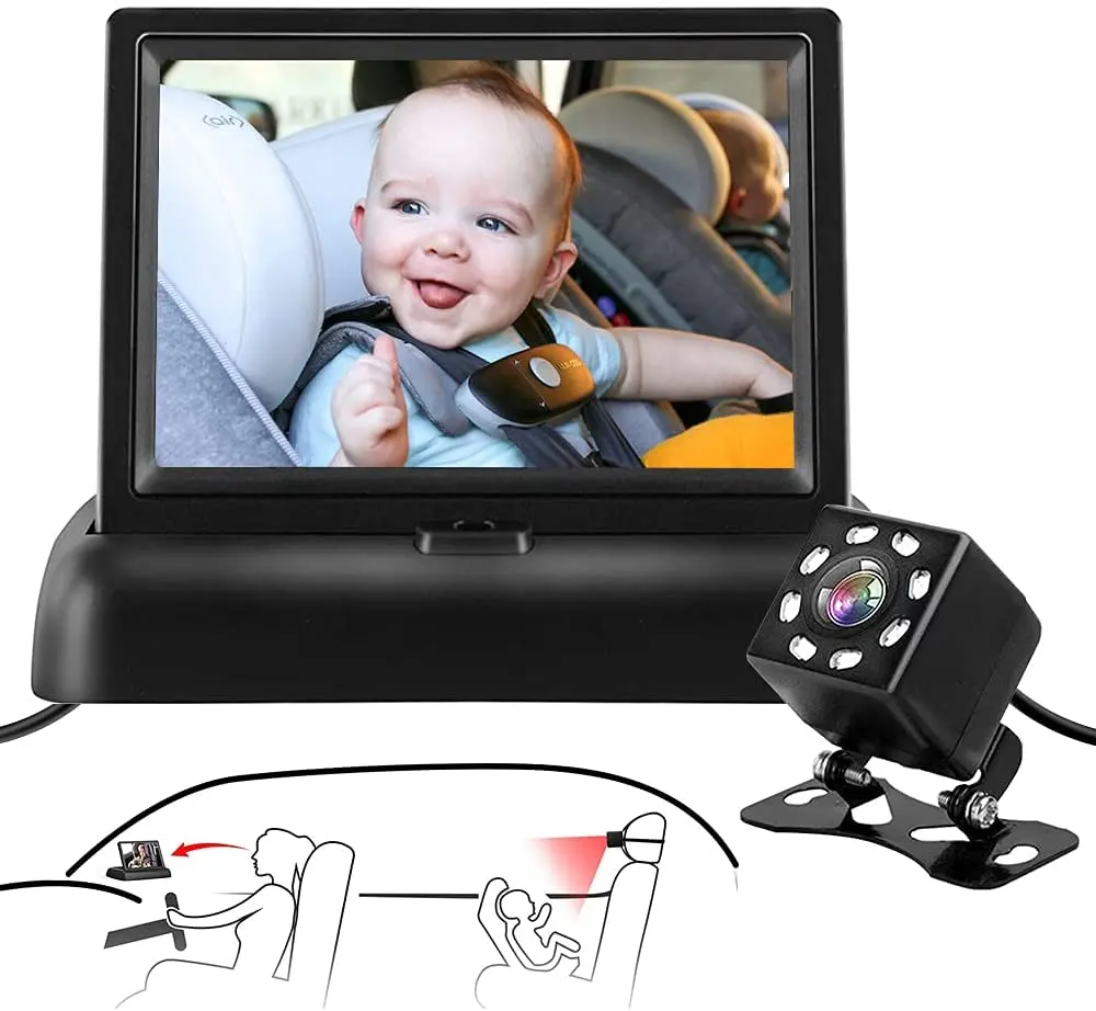 Caméra de siège arrière de voiture pliable de 4.3 pouces pour bébé, moniteur LCD HD de vue arrière, sauvegarde de Vision nocturne inversée, offre spéciale