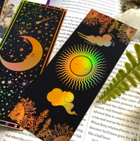 Marque-pages personnalisés en feuille d'or céleste pour les amateurs de livres, marque-pages mystiques lune et soleil en carton découpé au laser, vente en gros