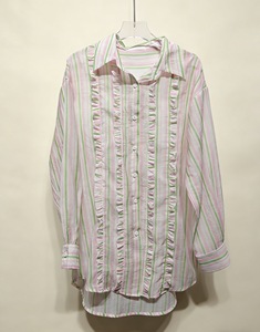 Chemise à volants rayée rose et verte de style français pour femmes, nouvelle chemise à manches longues ample et ajustée pour la protection solaire en été - Product Image 4