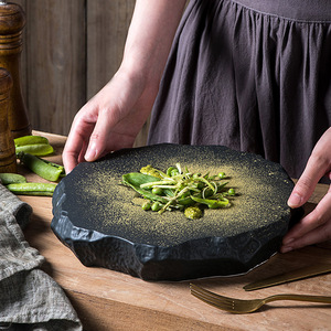 <span class=keywords><strong>Gres</strong></span> de porcelana creativa, platos de cena con forma de piedra de <span class=keywords><strong>roca</strong></span> Irregular, platos de cerámica para restaurante, postre, bistec, platos para servir - Product Image 2