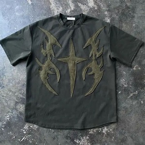 Customize Heavy Tshirt <b>Patchwork</b> Graphic Distressed Oversized Vintage Cotton Boxy Tee T <b>Shirt</b> Embroidered Patch T-<b>shirt</b> Men - Product Image 1