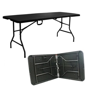 <span class=keywords><strong>Tavolo</strong></span> da <span class=keywords><strong>Campeggio</strong></span> Pieghevole Portatile in HDPE da 6 Piedi con Sedie, Effetto Rattan Nero - Product Image 2