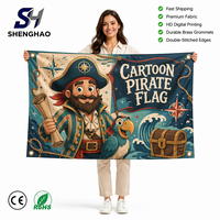 Bendera Bajak Laut Kartun Kustom 3x5ft Spanduk Poliester Tahan Lama untuk Pesta Anak dan Dekorasi Kamar Cetak Digital Berkualitas Tinggi untuk Luar Ruangan
