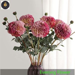 EV 597 Bon Prix Fleur de Soie de <span class=keywords><strong>Dahlia</strong></span> Artificielle Boule de Chrysanthème Simple Artificielle 2 Fourchettes Bourgeon de <span class=keywords><strong>Dahlia</strong></span> - Product Image 2