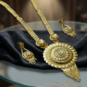 Juego de Collar y Pendientes de Latón con Baño de Oro de 14K, 18K, 24K, Diseño Floral, para Boda, 24 Pulgadas de Largo, Venta al por Mayor - Product Image 3