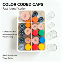 Capsules à clapet en aluminium et plastique résistantes à la corrosion, personnalisables, pour flacons de réactifs et d'échantillons, avec joint d'étanchéité.