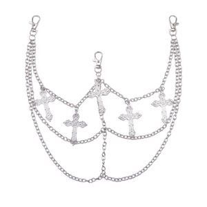 Chaîne de taille multicouche avec pendentif croix en argent tibétain pour femme, chaîne de corps tendance, accessoire de style hip-hop pour usage quotidien - Product Image 4