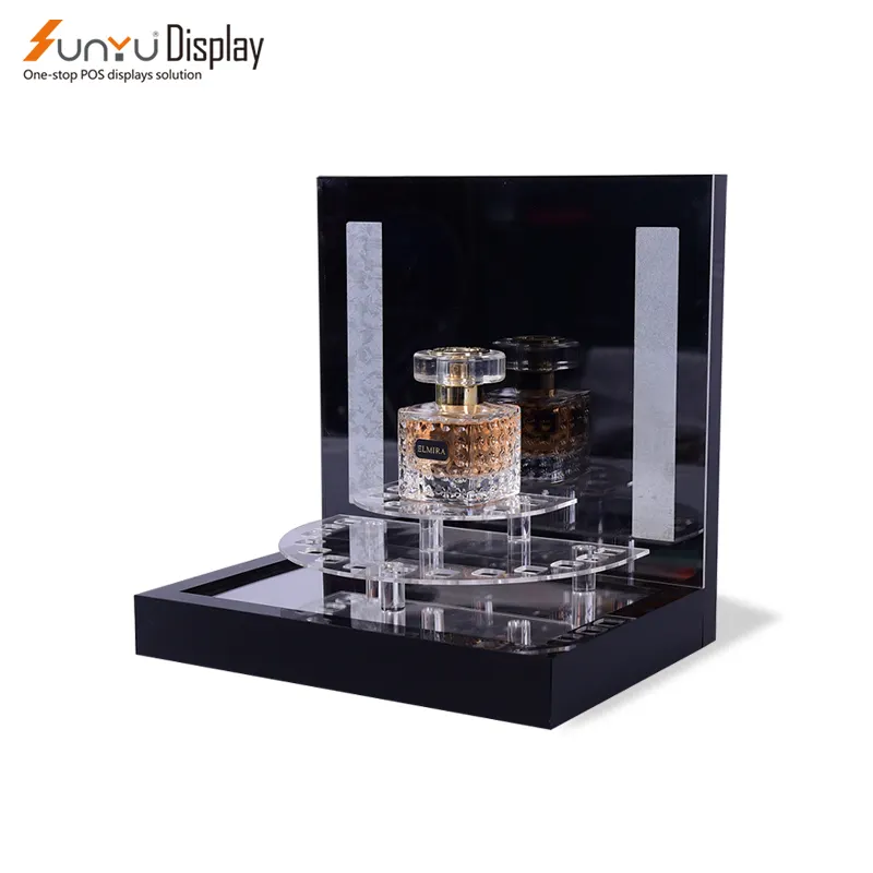 Espositore per profumo cosmetico acrilico con display in plexiglass personalizzato e design gratuito