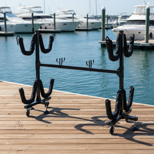 Support de rangement mobile double face à 2 niveaux pour kayaks et SUP, avec roulettes de 4 pouces, capacité de charge de 200 kg, en acier robuste pour intérieur et extérieur - Product Image 4