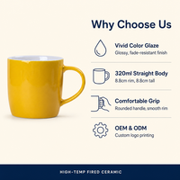 Tasse à café en céramique émaillée colorée 320 ml, six couleurs, tasse en grès brillant pour bureau, hôtel, cadeau d'entreprise, impression personnalisée, vente en gros