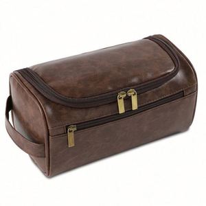 Custom PU Leather Fashion Zipper <b>Case</b> Large Capacity <b>Makeup</b> Bag Geometric Pattern Retro Travel Storage Multi-Functional Toilet - Product Image 4