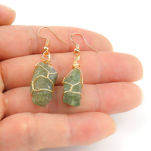 Pendientes de cristal de piedra en bruto envuelto en alambre hecho a mano Natural, joyería de cristal de cuarzo rosa, amatista, citrina, fluorita, pendientes para mujer - Product Image 2