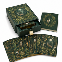 Cartes de tarot personnalisées en usine, papier noir 350 g/m², finition lin, impression CMYK avec coffret tiroir et livret
