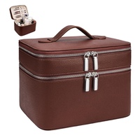 Trousse de Maquillage Coréenne Portable en PU Double Couche avec Poignée Télescopique, Grande Capacité, Fermeture Éclair et Compartiment Amovible