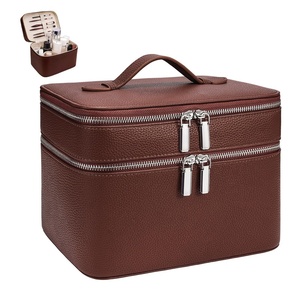 Trousse de Maquillage Coréenne Portable <span class=keywords><strong>en</strong></span> PU Double Couche avec Poignée Télescopique, Grande Capacité, Fermeture Éclair et Compartiment Amovible - Product Image 1