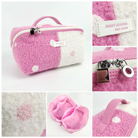 Sac à Makeup Eco Coloré Voyage Grand Jacquard Terry Rose Mignon Logo - Grande Capacité Zip