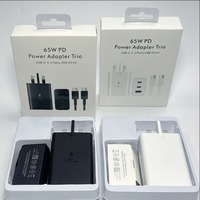 Charger USB C PD Universal 65W 3 Port, Adaptor Daya Cepat untuk Perjalanan, Colokan UK US EU, Penggunaan Global untuk Samsung Galaxy S22-S26