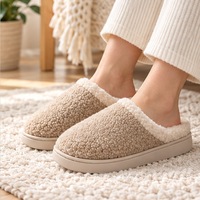 Chaussons d'intérieur en peluche Teddy pour femmes, mules à bout fermé, semelle souple, chaussures de détente d'hiver