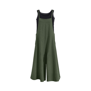 Mono de punto transpirable de elastano/poliéster para mujer, cintura alta, sin mangas, pierna ancha, color liso, ajuste holgado, casual, primavera-verano - Product Image 4