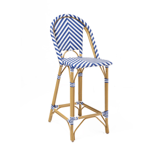 Chaise de bistrot tissée légère de style <span class=keywords><strong>parisien</strong></span> moderne - Fauteuil de <span class=keywords><strong>restaurant</strong></span> à carreaux bleus et blancs pour hôtel, appartement et terrasse - Product Image 3