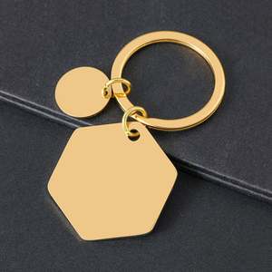 Llaveros Personalizados de Acero Inoxidable con Diseño Hexagonal y Pieza Circular - Product Image 3