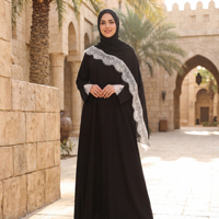 Ensemble Abaya à pois avec dentelle et hijab assorti en mousseline de soie, 2 pièces, MEXIZO 2026 – Robe Abaya Kaftan islamique modeste pour femmes musulmanes