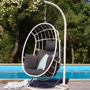 Balançoire pour plafond de patio, métal <span class=keywords><strong>blanc</strong></span>, <span class=keywords><strong>oeuf</strong></span>, rotin, <span class=keywords><strong>chaise</strong></span> suspendue avec support en métal - Product Image 2